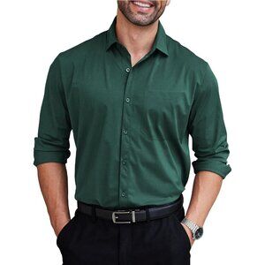 Lake Green Men Long Sleeve Wrinkle Free Textured Button Down Dress Shirt